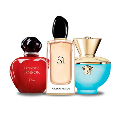 Combo di 3 profumi: Hypnotic Poison di Dior, Sì di Giorgio Armani e Dylan Turquoise di Versace da 100 ml