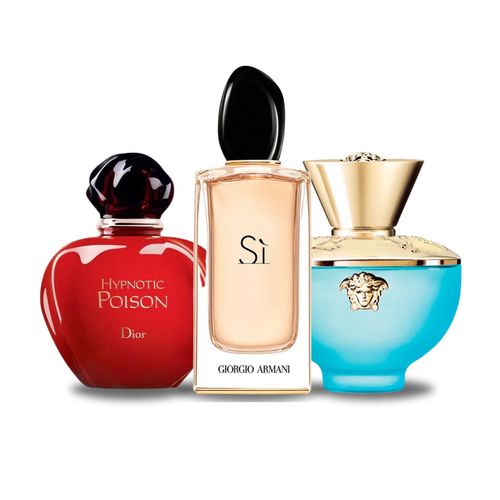 Combo di 3 profumi: Hypnotic Poison di Dior, Sì di Giorgio Armani e Dylan Turquoise di Versace da 100 ml