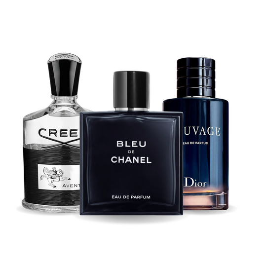 Combo di 3 profumi: Aventus di Creed, Bleu de Chanel e Sauvage di Dior da 100 ml